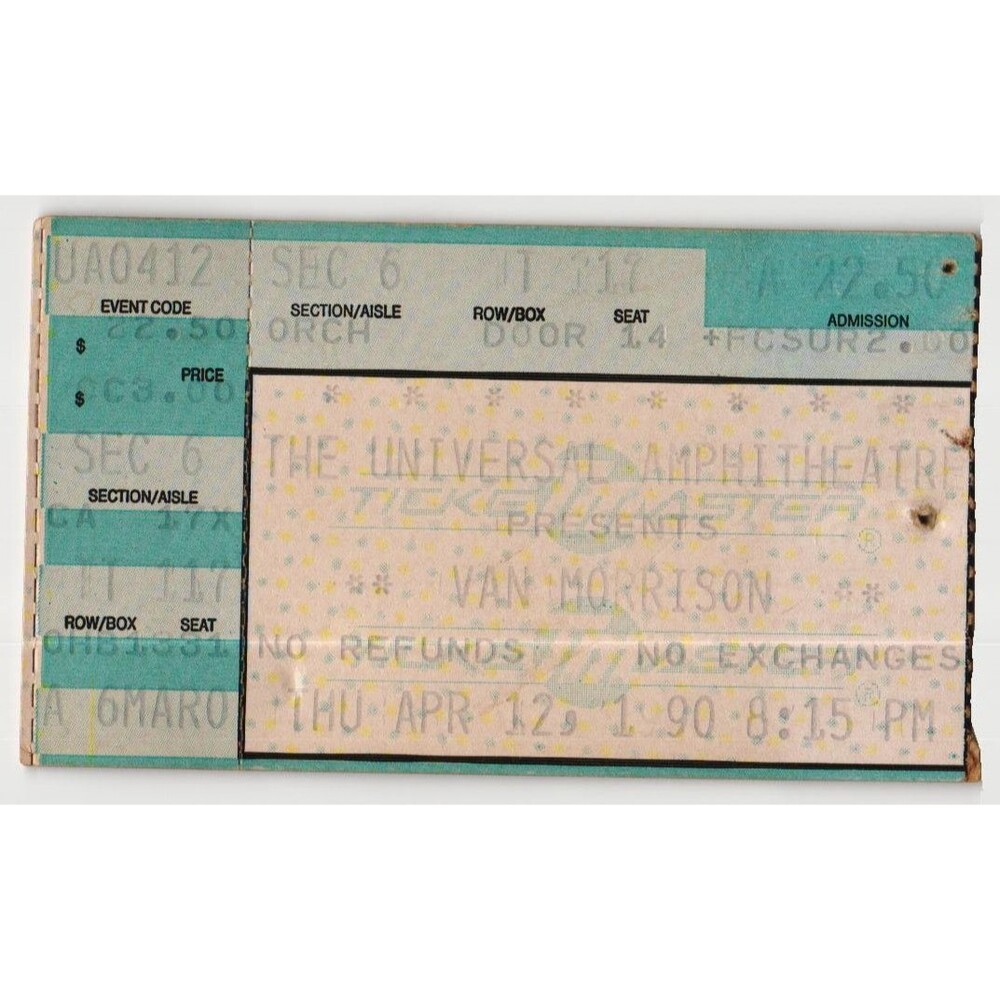 Vintage 1990 Van Morrison Mose Allison Concert Ticket Stub Universal City CA